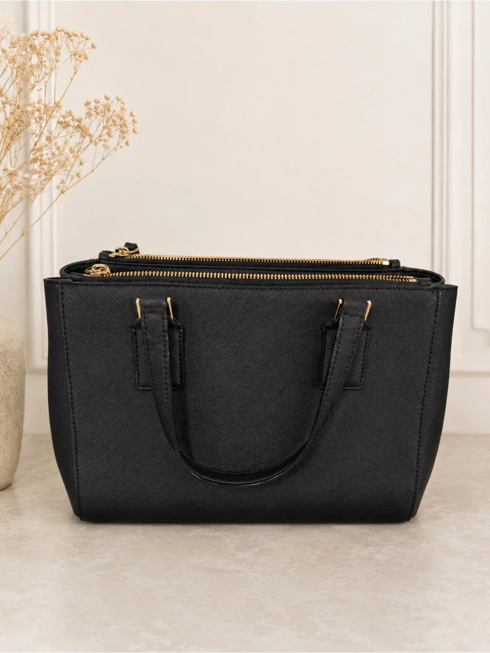 KATE SPADE Black Saffiano Leather Double-Zip Satchel